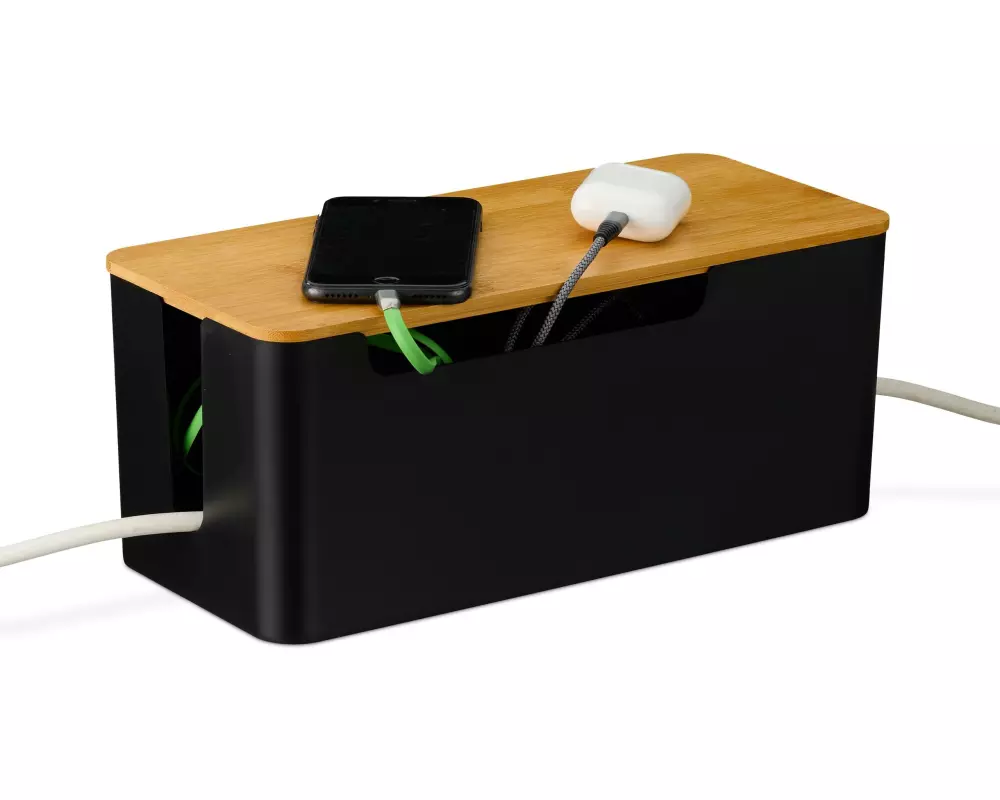 relaxdays Kabelbox 13 x 31 x 14 cm, Hellbraun / Schwarz