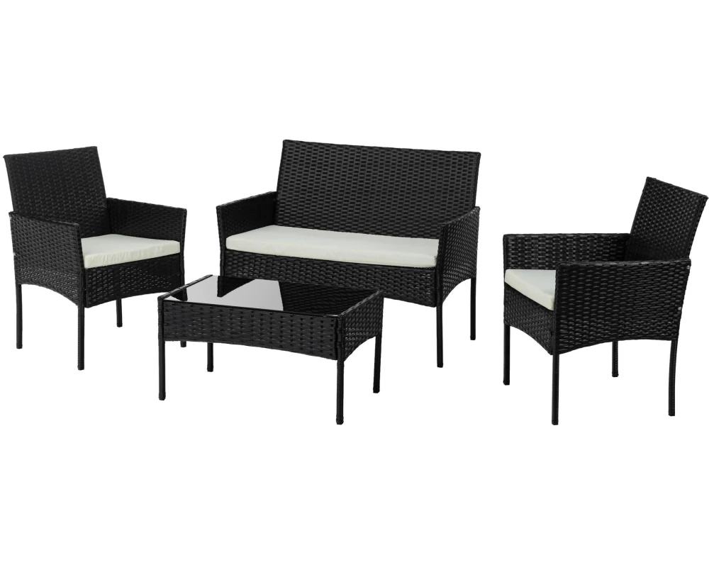 COCON Loungeset Brione, Schwarz/Weiss, 4 Sitzplätze