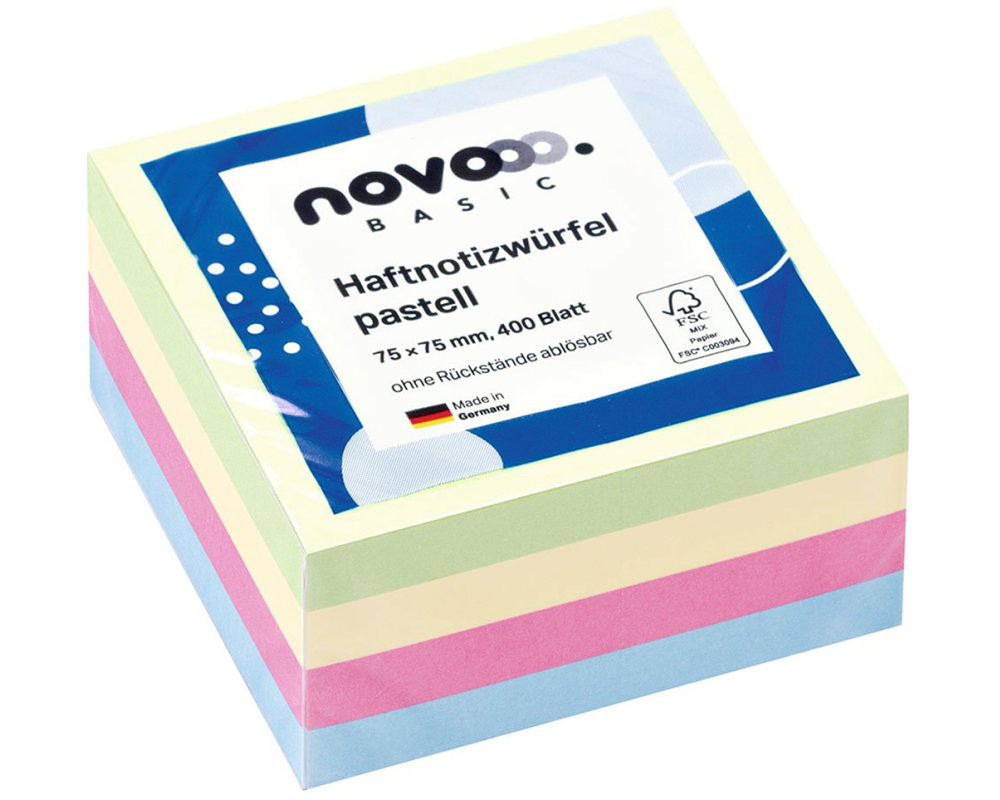 NOVOOO Haftnotizen pastell 75x75mm 311717 assortiert 4x100 Blatt