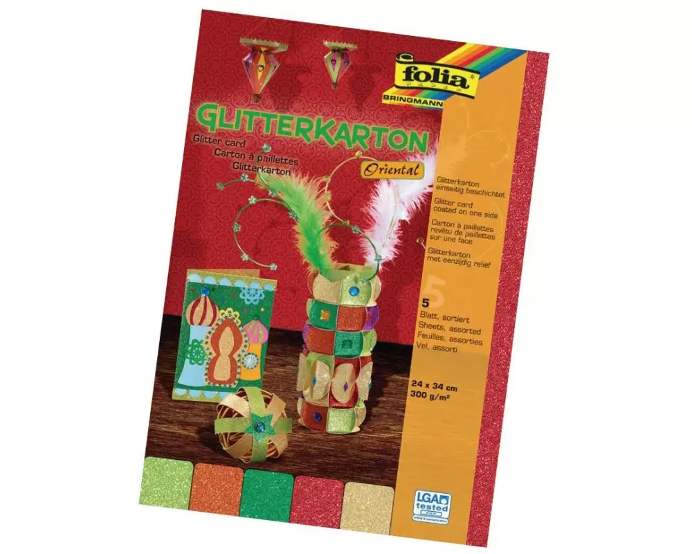 Folia Glitzerkarton Oriental 24 x 34 cm, 300 g/m², 5 Blatt
