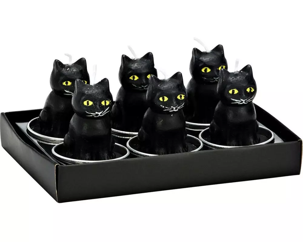 G. Wurm Teelichter Katze 6 Stück, Schwarz