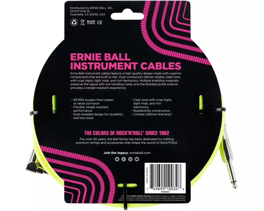 Ernie Ball Instrumentenkabel 6080 – 3.05 m, Neongelb