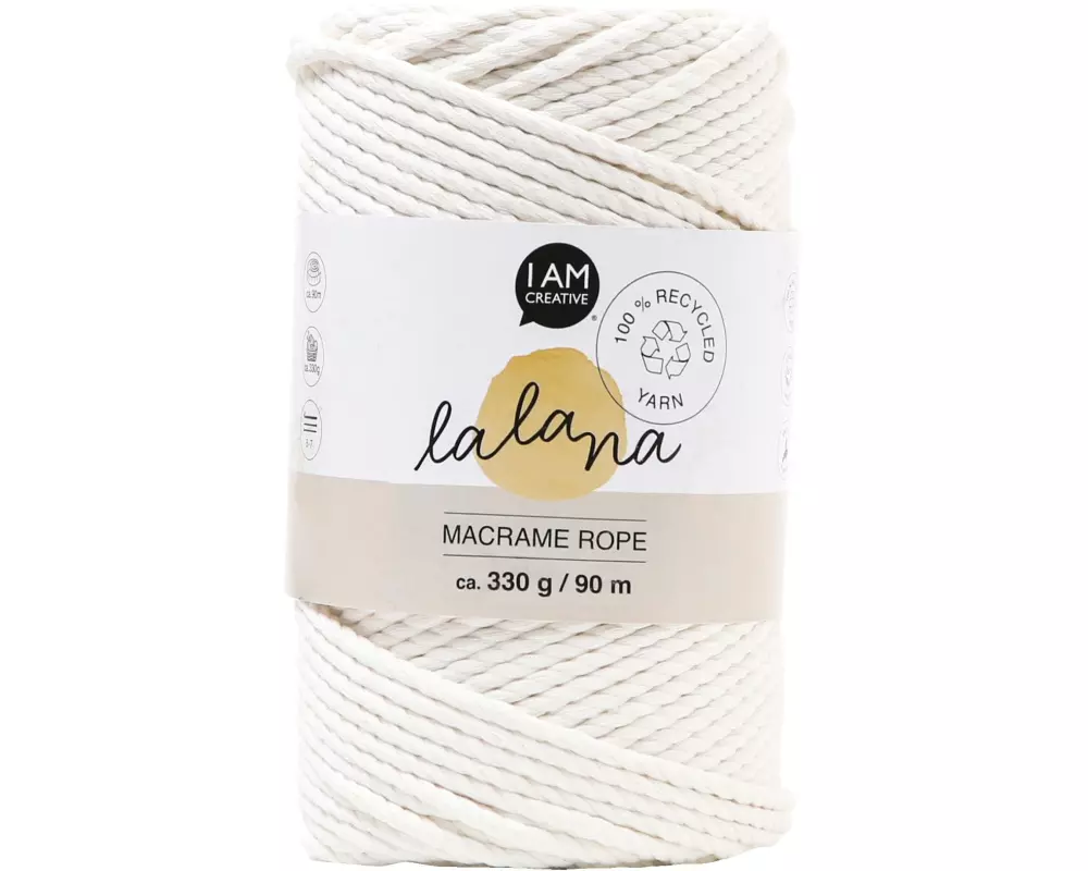 lalana Wolle Makramee Rope 3 mm, 330 g, Crème