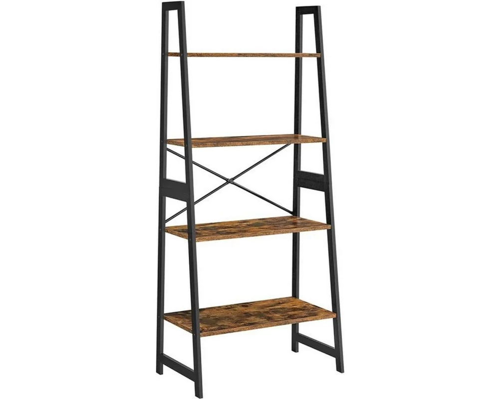 VASAGLE Regal mit 4 Ablagen Schwarz/Braun