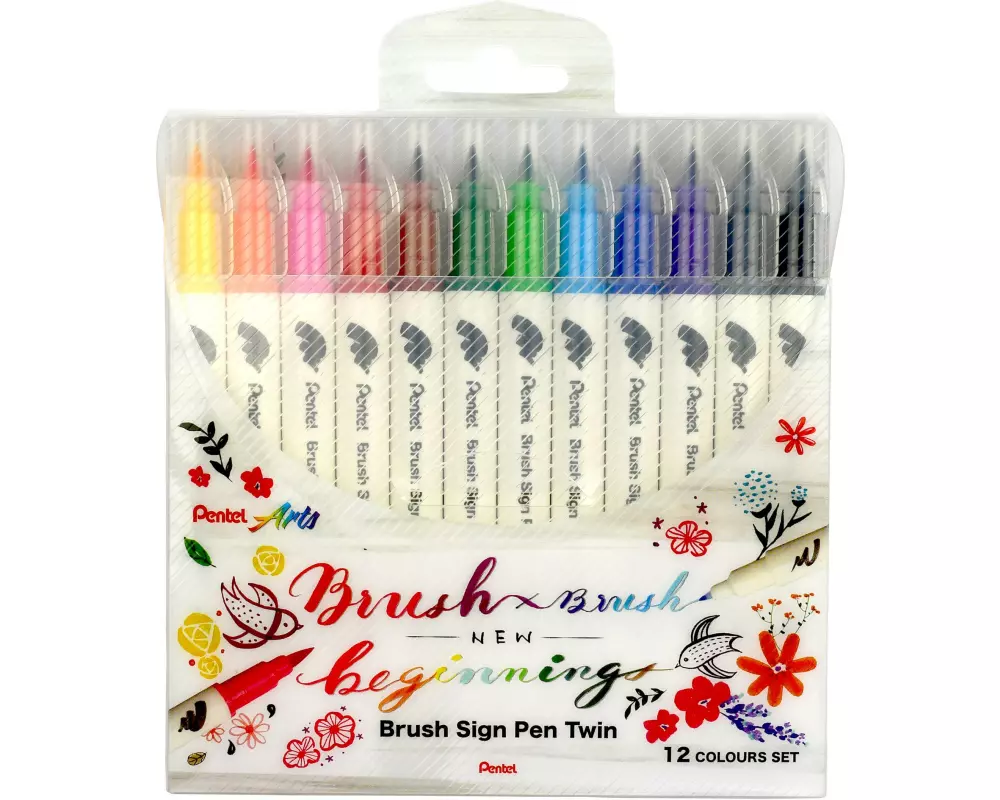 pentel Fasermaler Brush Sign Pen Twin 12 Farben