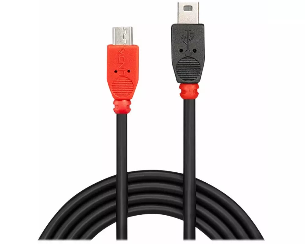 LINDY USB 2.0 cable Type Micro-B / Mini-B OTG, 1m Micro-B plug to Mini-B plug