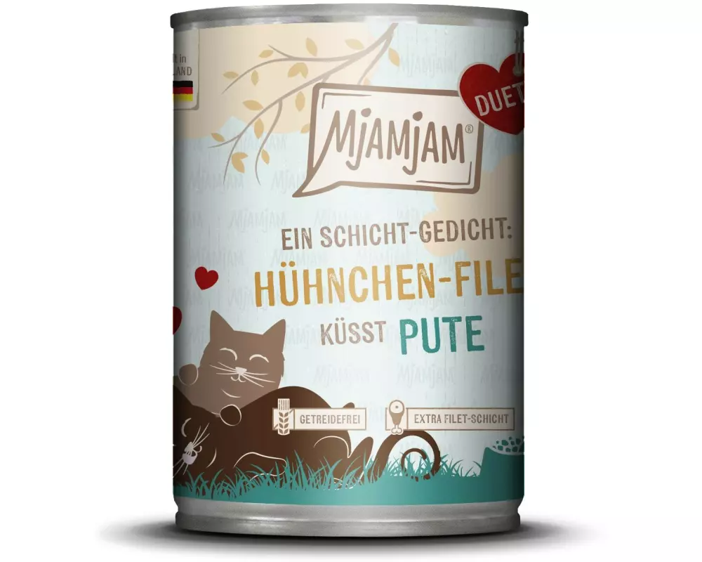 Mjamjam Nassfutter Duett Hühnchen-Filet küsst Pute, 390 g