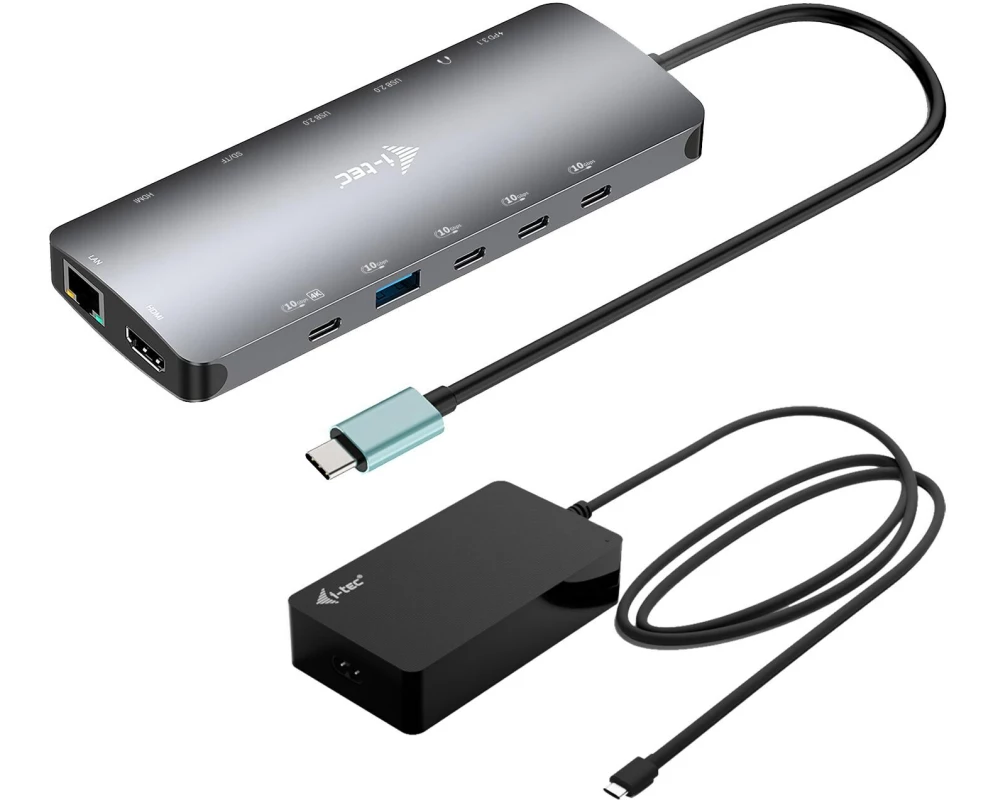 i-tec USB-C Metal NanoDock, 2xHDMI, 1xUSB-C Video, 1xGLAN, 1xAudio/Mic 1xSD/microSD, 1xUSB 3.2, 3xUSB-C 3.2 Gen2, 2xUSB 2.0, PD140W