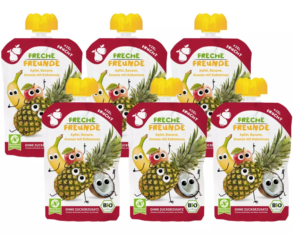 Freche Freunde Quetschbeutel Apfel, Banane, Ananas & Kokosnuss 6x 100 g