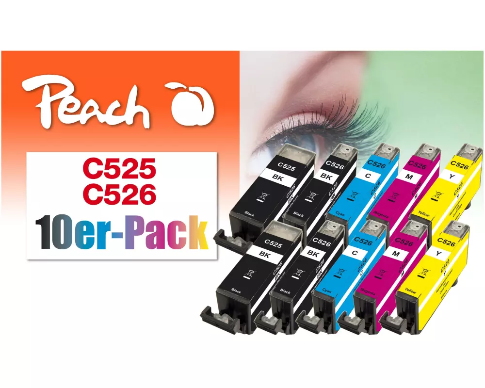 Peach Tinte Canon PGI-525/CLI-526 Multi-10-Pack C, M, Y, BK