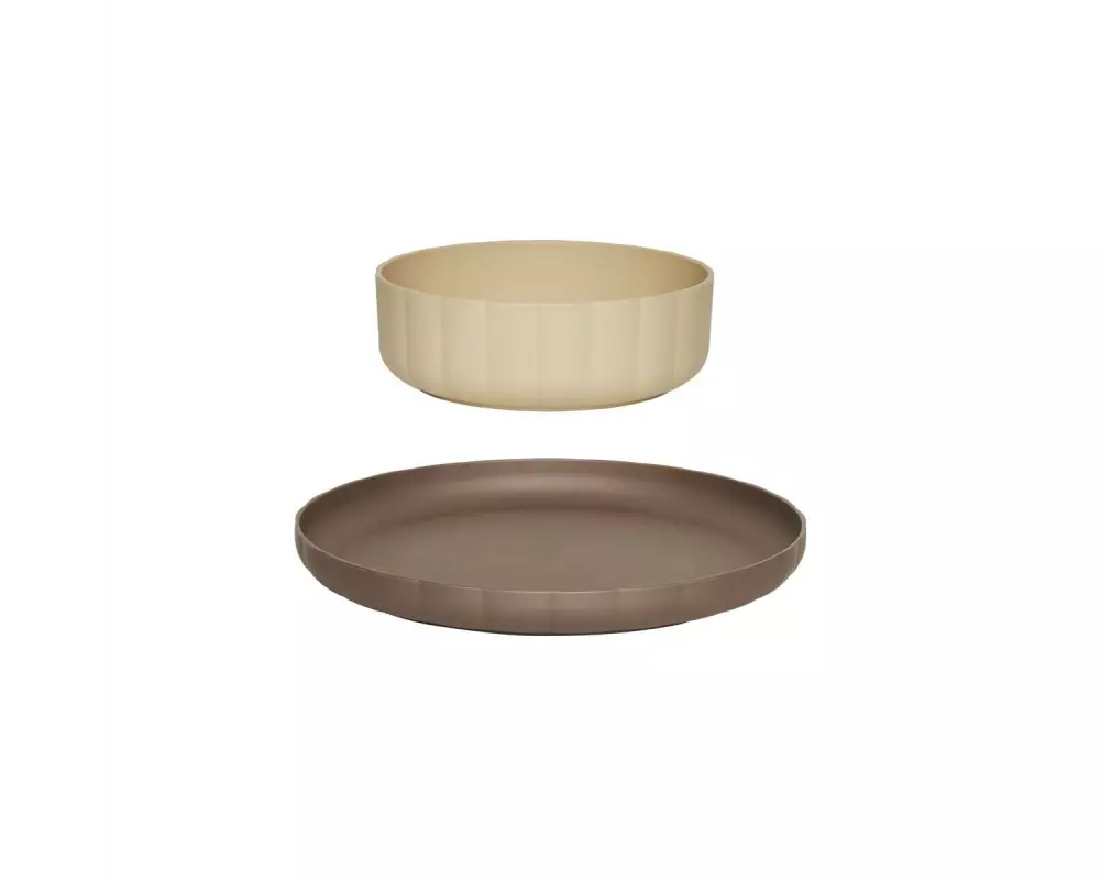 OYOY Kindergeschirrset Pullo 2 Stück, Taupe/Vanille