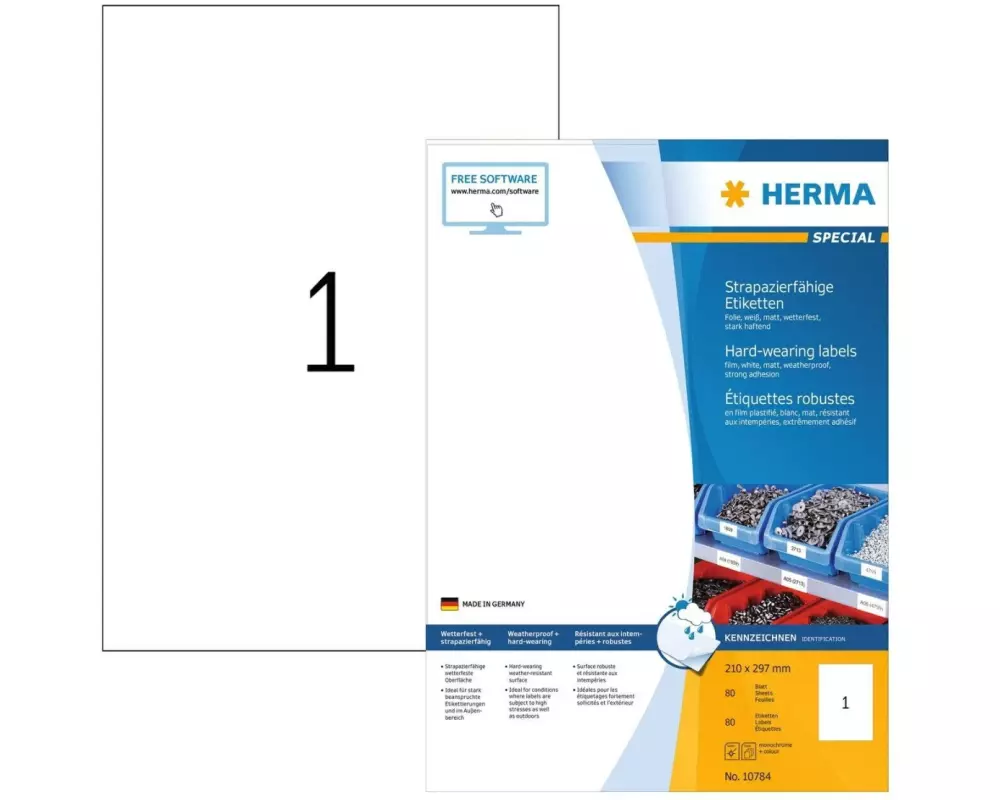 HERMA Universal-Etiketten wetterfest, 210 x 297 mm, 80 Blatt