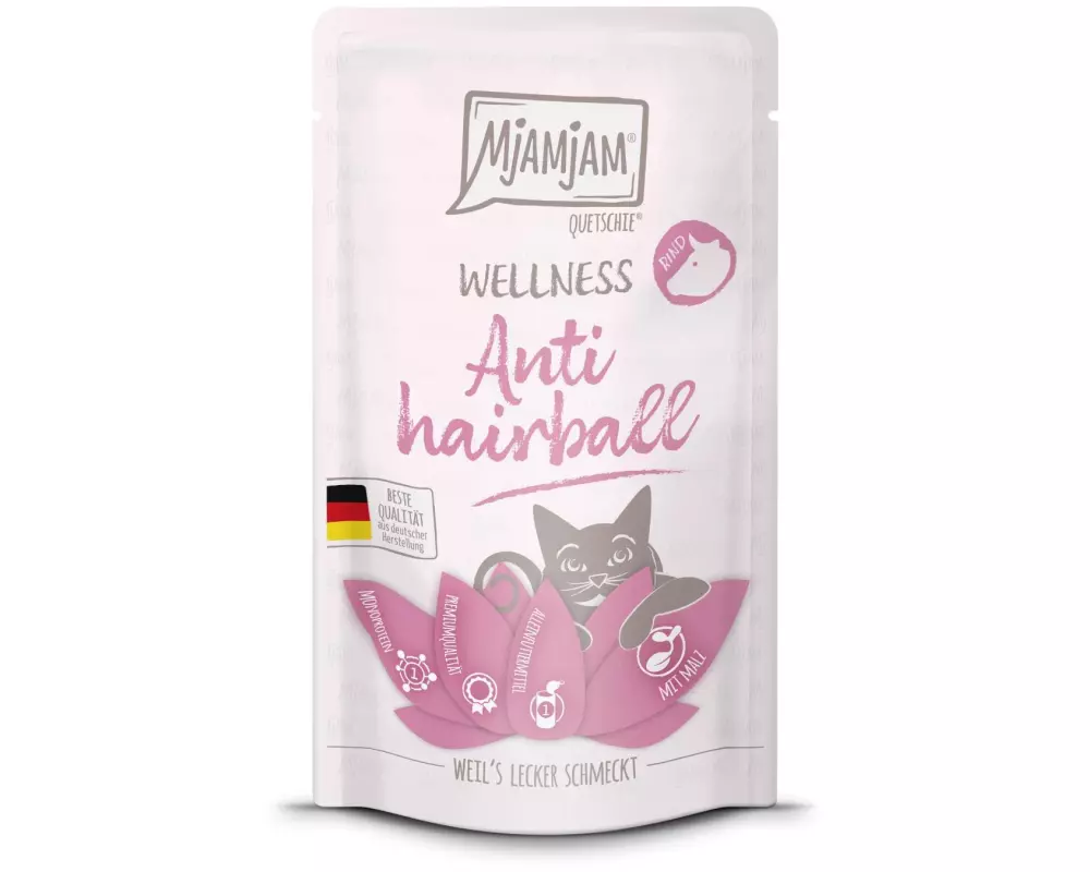 Mjamjam Nassfutter Wellness Anti Hairball Rind, 125 g