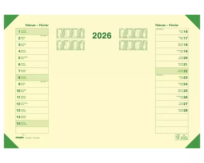 Simplex Schreibunterlage 12 Monatsblätter 48 x 32.5 cm