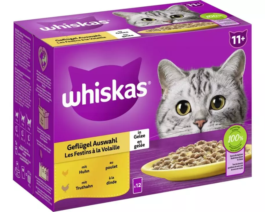 Whiskas Nassfutter Geflügel in Gelee 11+, 12 x 85g