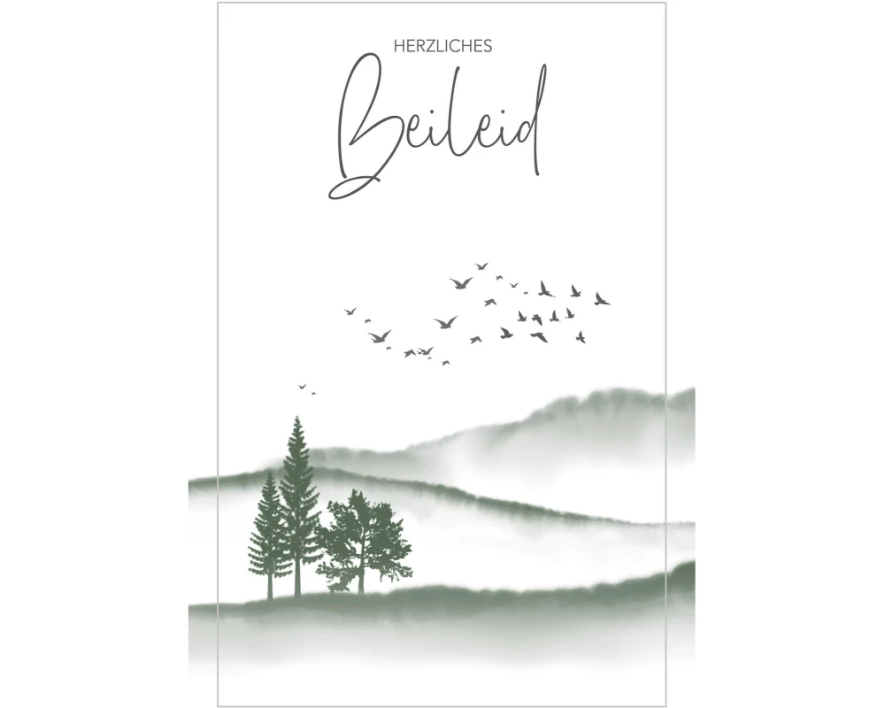 ABC Trauerkarte Berglandschaft mit Vogelschwarm B6