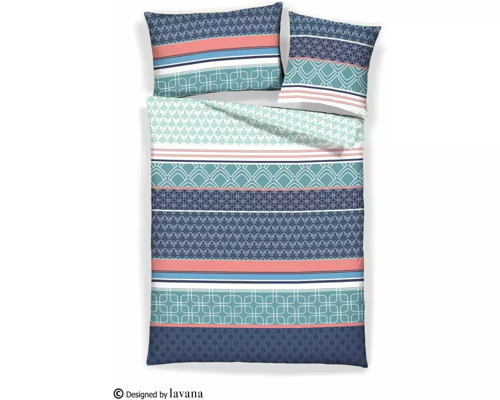 Home Fashion Duvetbezug Seersucker bedruckt Ramone blau 200 x 210 cm