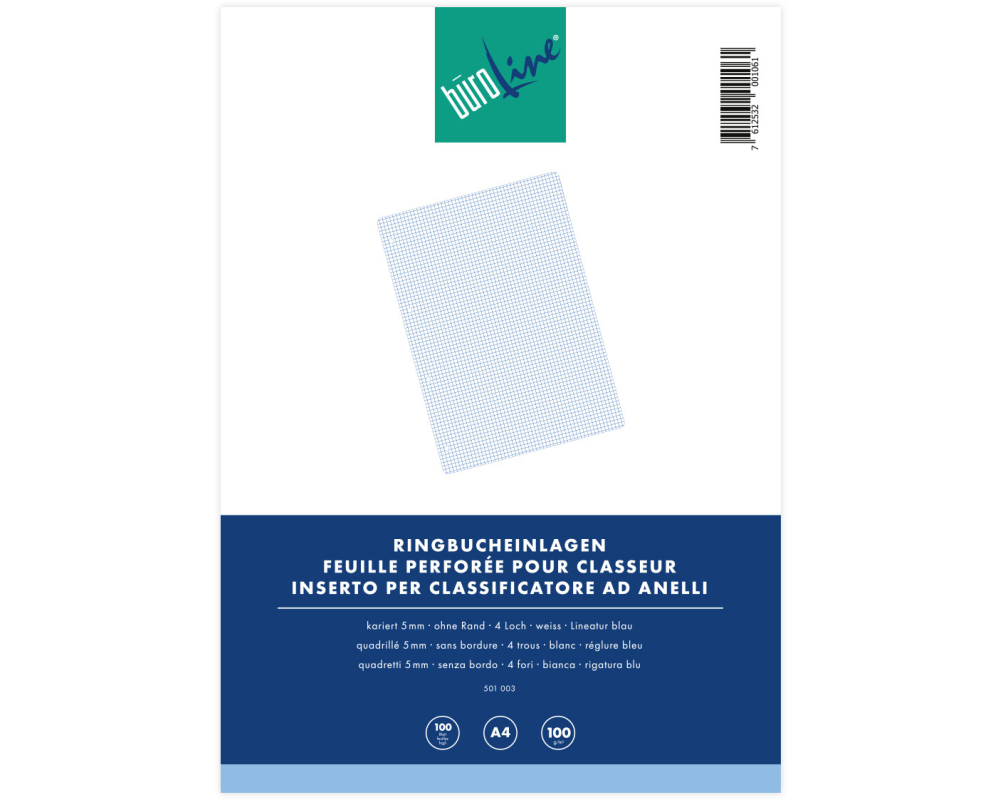 BÜROLINE Ringbucheinlagen A4 501003 kariert, 5mm, 100g 100 Blatt