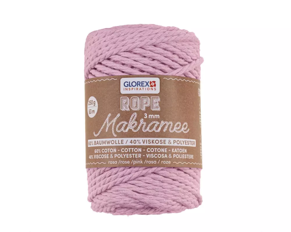 Glorex Wolle Makramee Rope gedreht 63 m x 3 mm, 250g, Rosa