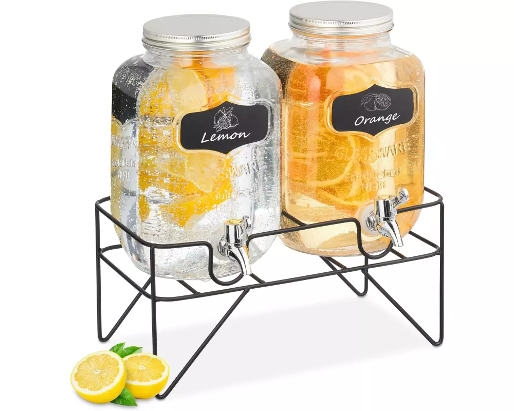 relaxdays Getränkespender mit Ständer 2er Set, 4 Liter