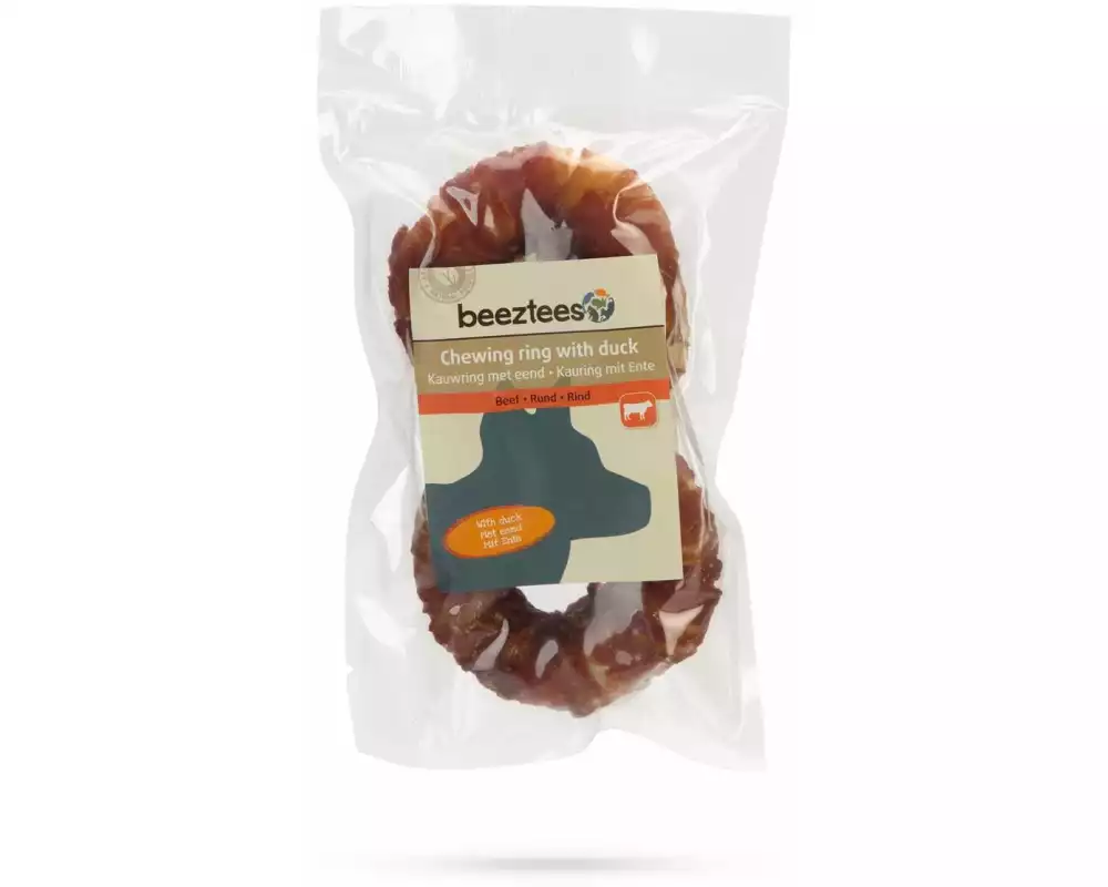 Beeztees Kausnack Rinderhaut Ring mit Ente, 2 x 7.5 cm