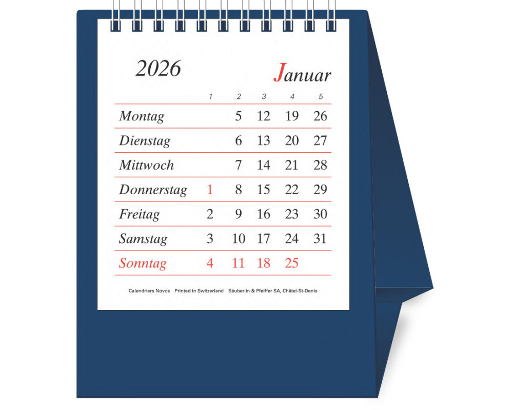 NOVOS Tischkal. Pro Bristol D. 2026 509049 1M/1S dunkelblau DE 11.5x14cm