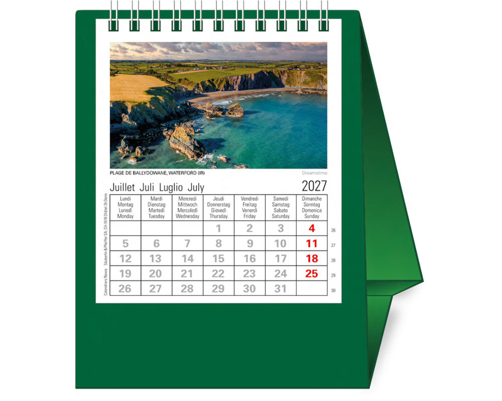 NOVOS Tischkalender Europa 2027 500084 1M/1S dunkelgrün ML 11.5x14cm