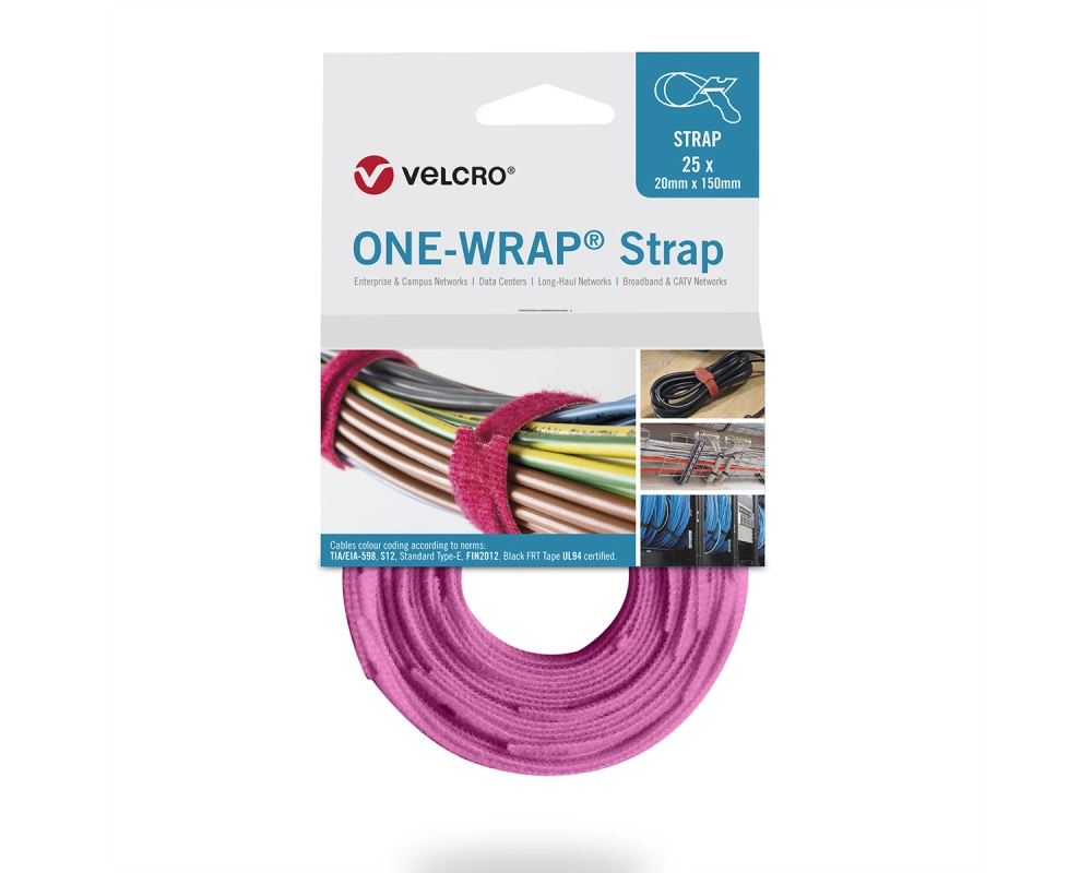 VELCRO One Wrap Strap 13mm x 200mm, 25 Stück, rosa