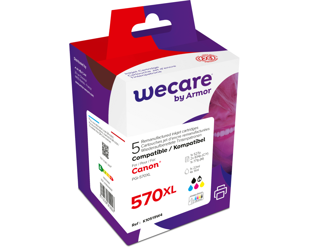 WECARE Multipack rebuilt XL BKCMY PGCL570/1 zu Canon PIXMA MG5750 22/11ml