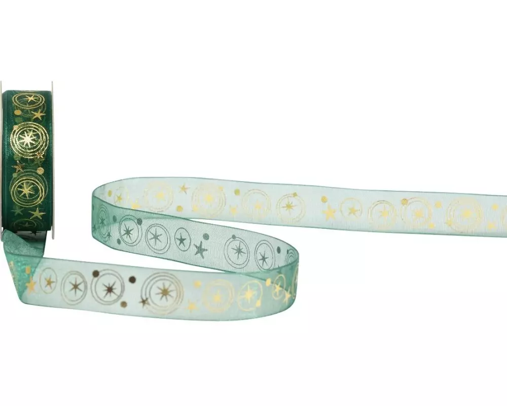 Spyk Spyk Geschenkband Enif 15 mm x 4 m, Dunkelgrün/Gold