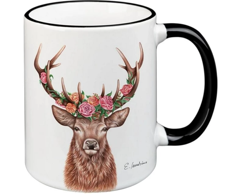 creanorm Tasse Blumenhirsch 330 ml, 1 Stück, Schwarz/Weiss