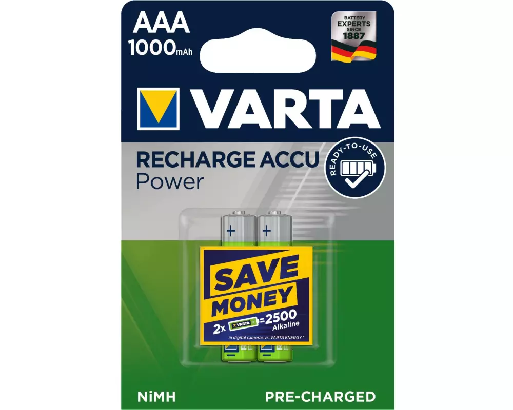 Varta Akku Power NiMH AAA 1000 mAh, 2 Stück