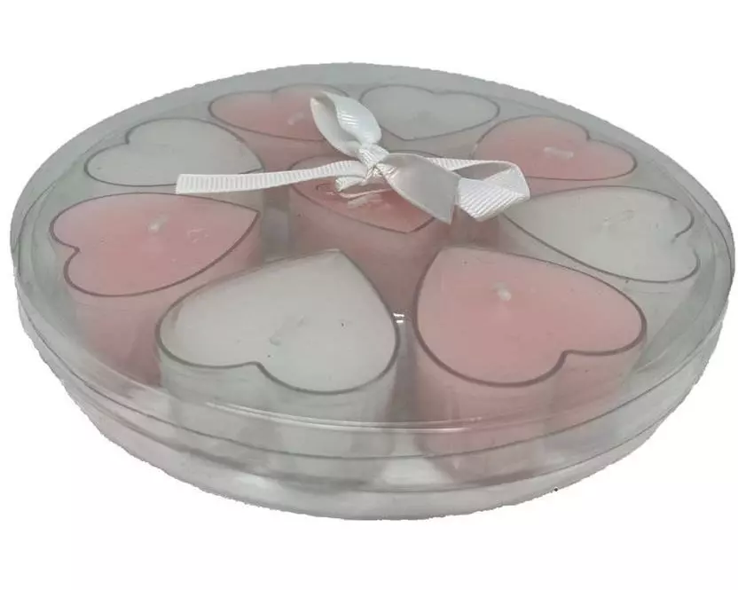 Dameco Teelichter in Herzform 9-er Set, Weiss/Rosa