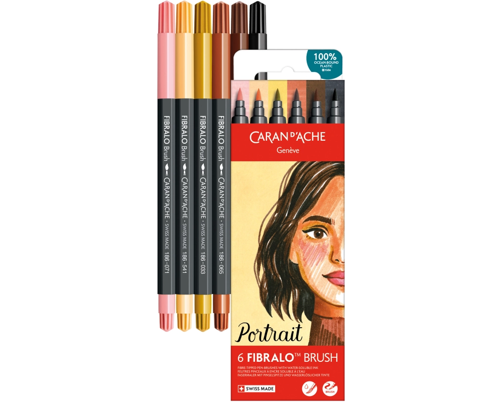 Caran d'Ache Filzstift Set Fibralo Brush Porträ mit 6 Farben