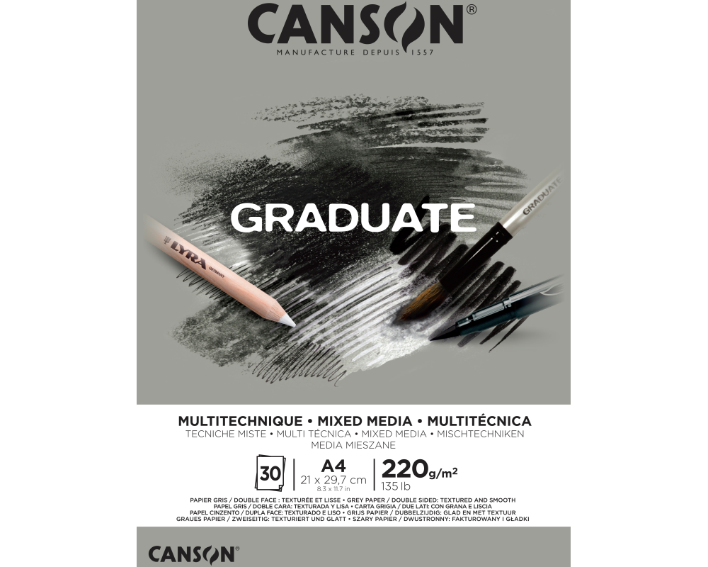CANSON Graduate Mixed Media A4 400110371 20 Blatt, grau, 220g