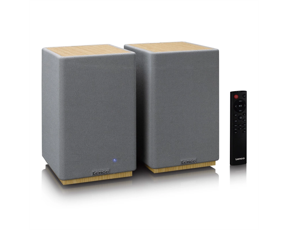 Lenco Aktiv Lautsprecher, 2x40W, Wood,, BT, opt.In, USB, AUX, SUB-Out, IR-FB.