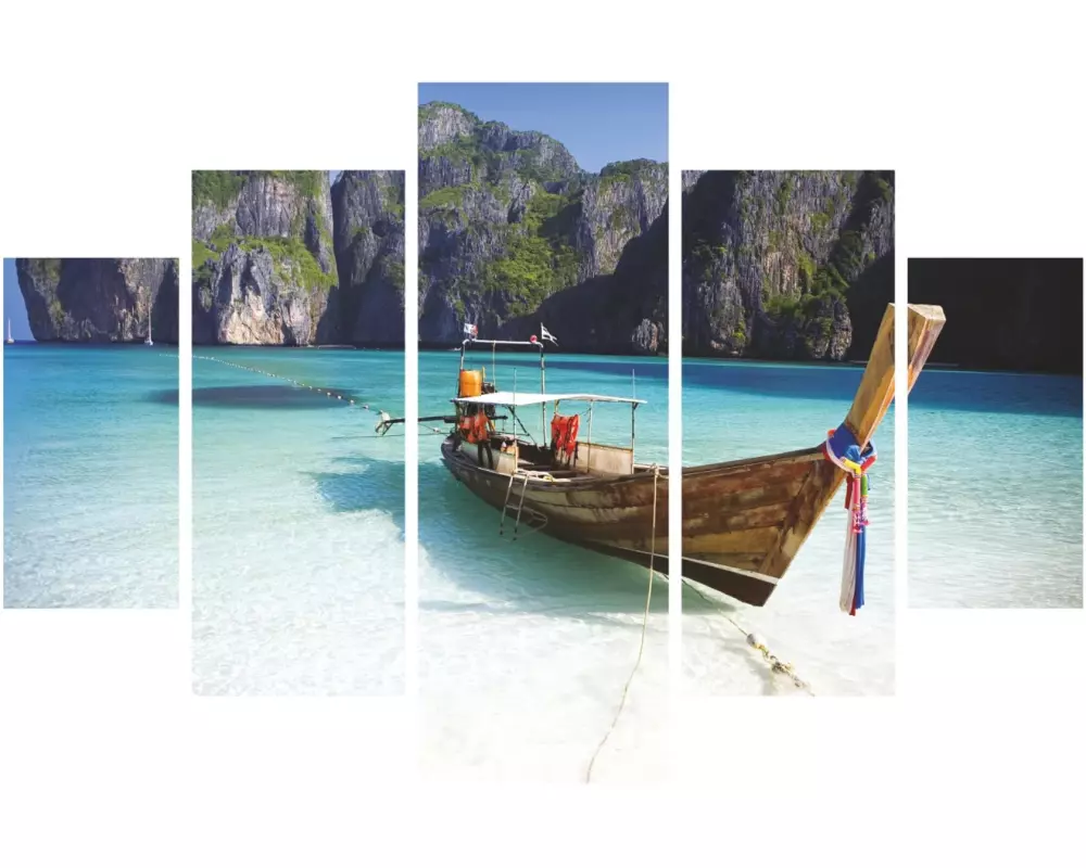 Wallxpert Bild Boot im Meer 5-teilig, 92 x 56 cm