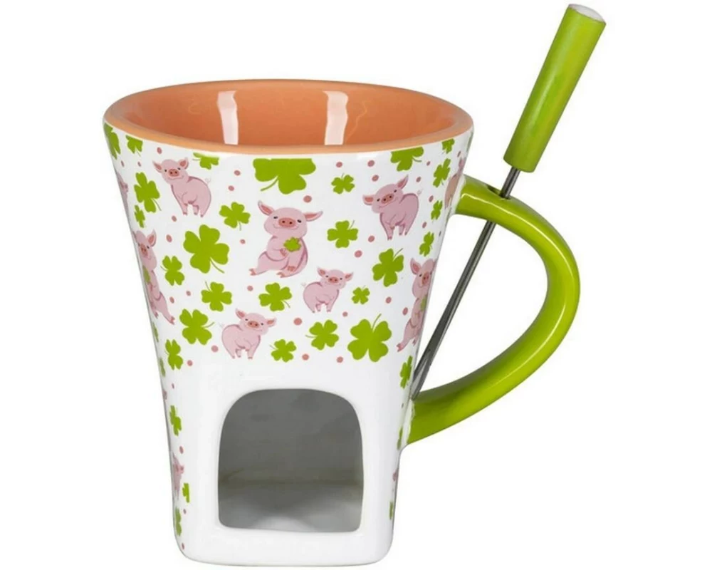 Nouvel Schokoladenfondue-Set lucky pig 3 Teile, Pink/Weiss