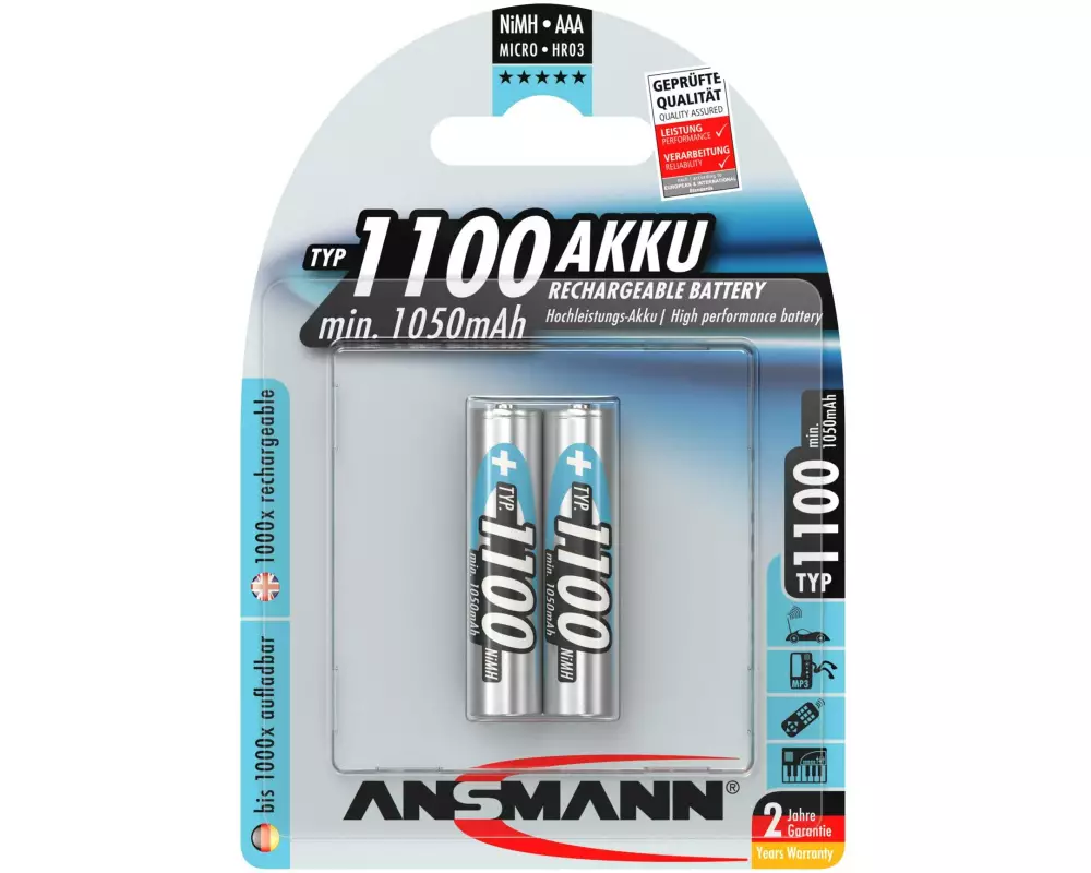 Ansmann Akku Typ 1100 NiMH AAA 1100 mAh, 2 Stück