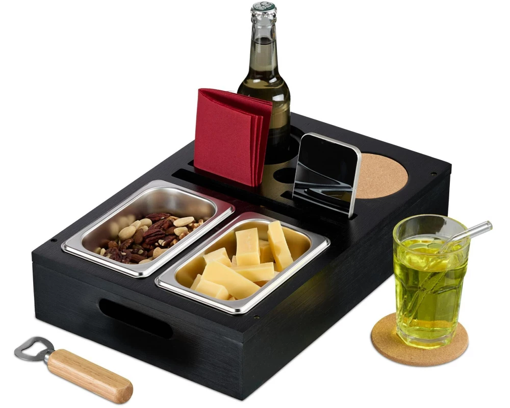 relaxdays Serviertablett mit Snackschalen Schwarz