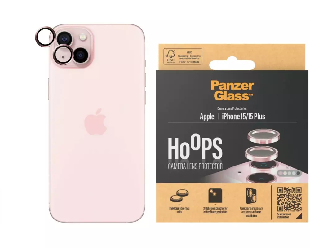 Panzerglass Lens Protector Rings HOOPS iPhone 15 / 15 Plus Pink