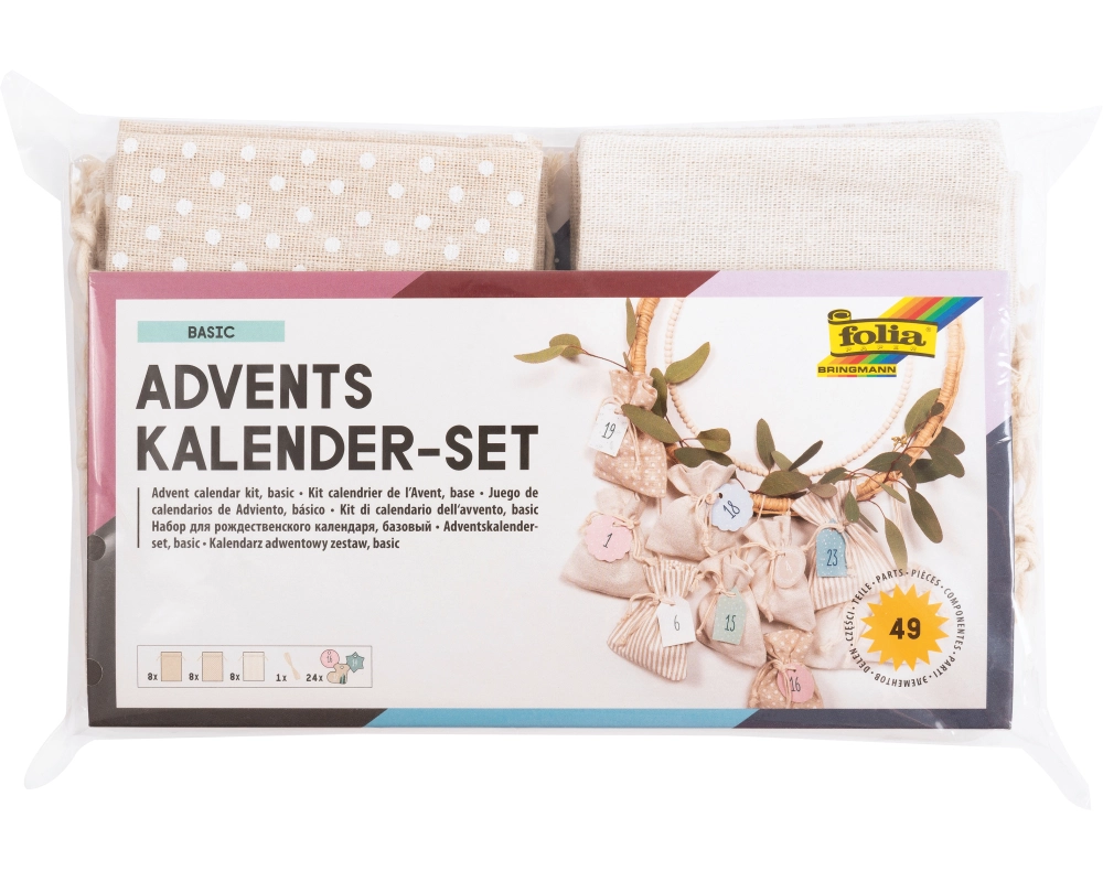 FOLIA Adventskalenderset 10x13cm 64121 Stoffbeutel 49-teilig