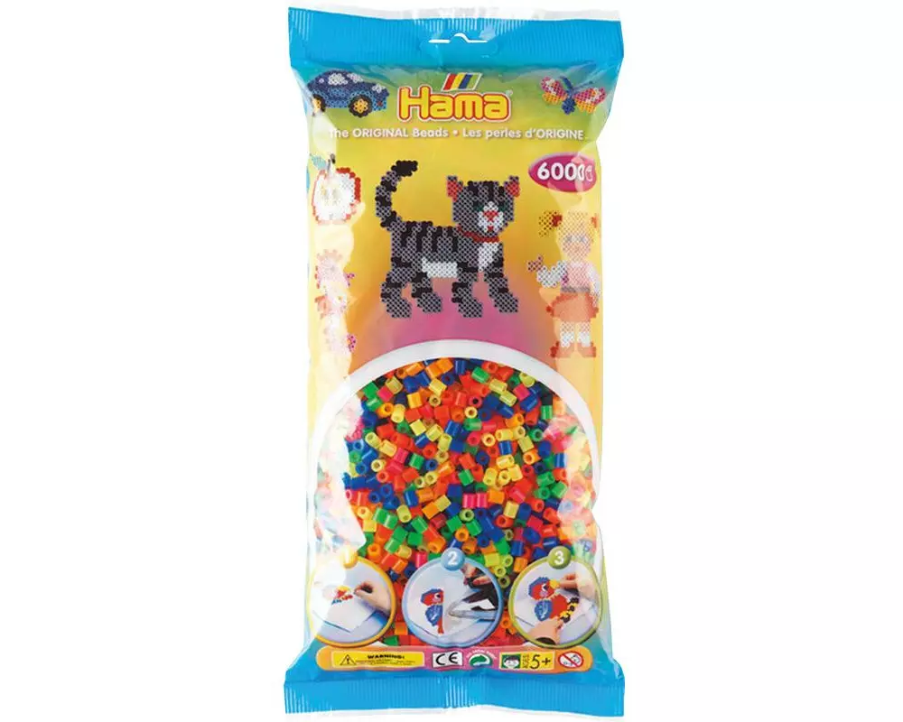 Hama Bügelperlen midi Neon Perlen, 6000 Stk Mehrfarbig