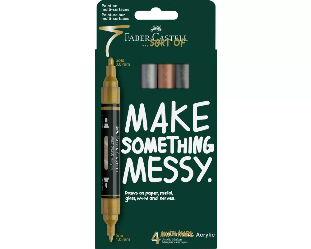 Faber-Castell Acrylmarker Multimark Set Metallic, Doppelspitze, 4 Stück