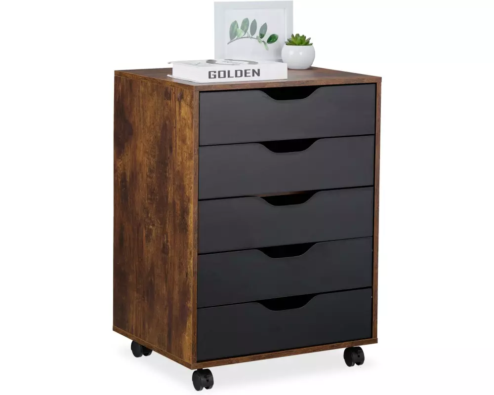 relaxdays Rollcontainer 66.5 x 48 x 39.5 cm, Braun / Schwarz