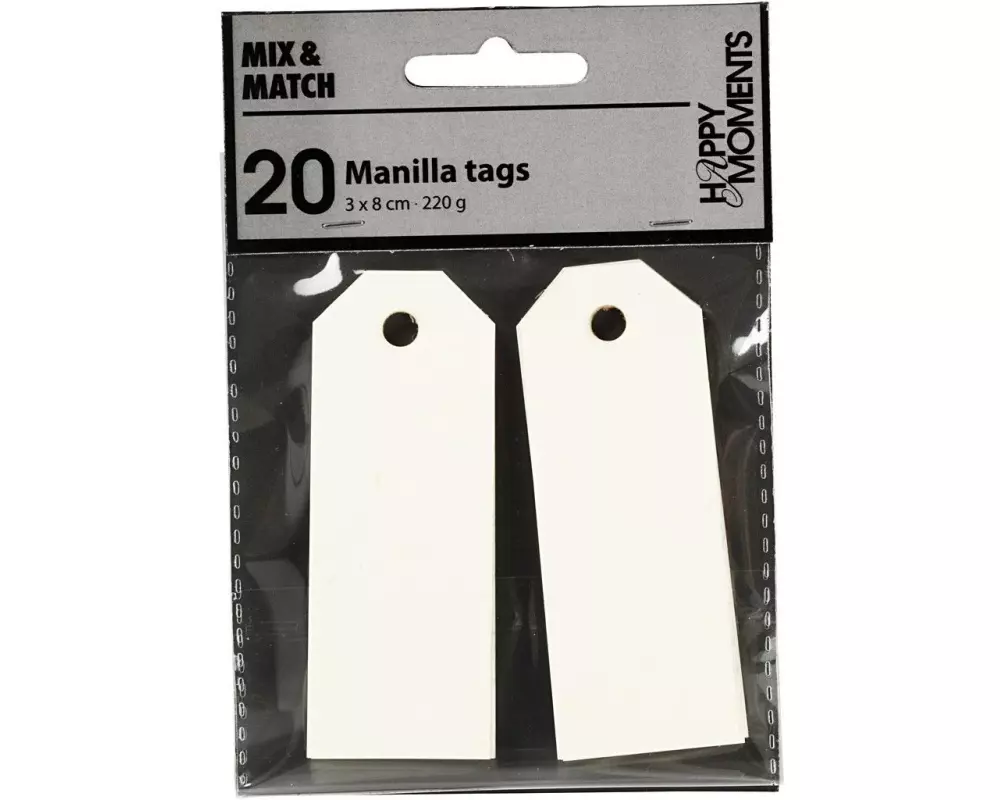 Creativ Company Geschenkanhänger Manila Tags, 3 x 8 cm, 20 Stück, Naturweiss