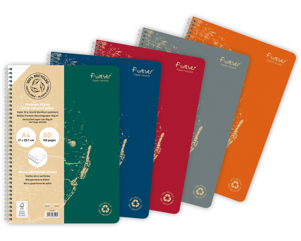 CLAIREFONTAINE Spiralheft FOREVER A4 68406C liniert, assortiert 60 Blatt