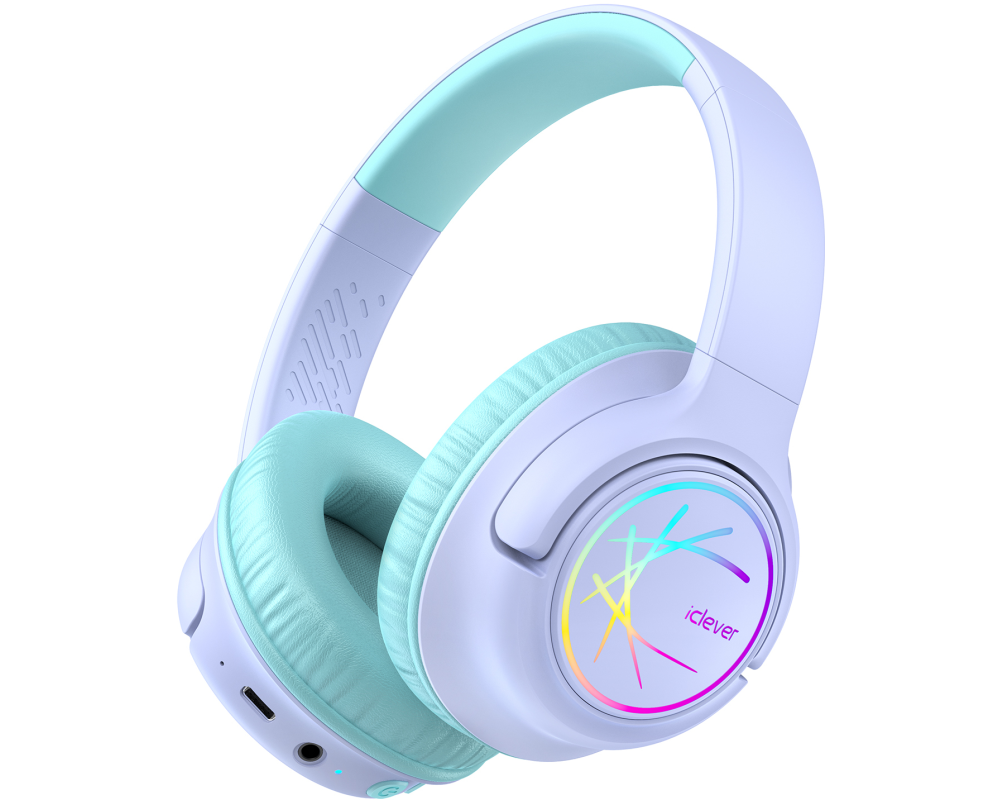 ICLEVER Headphones Kids BT & Cable LED C10-2083N-02 74/85/94 dB, 43h purple