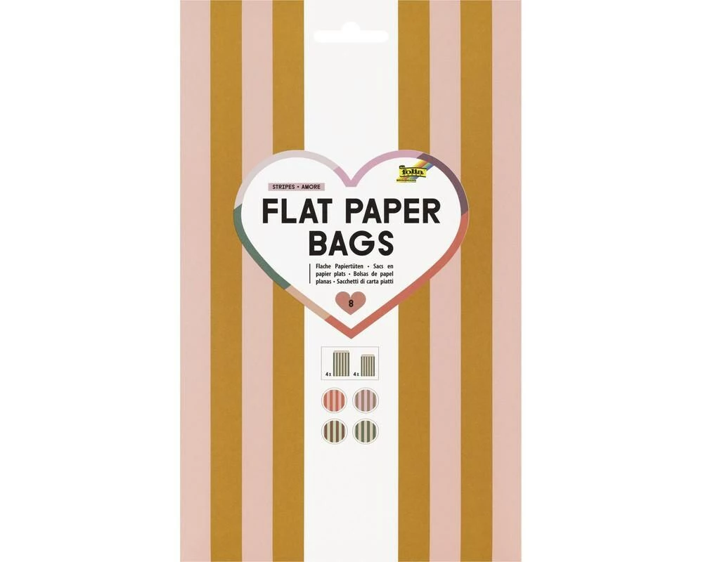 Folia Flat Paper Bags Stripes AMORE 8 Stück