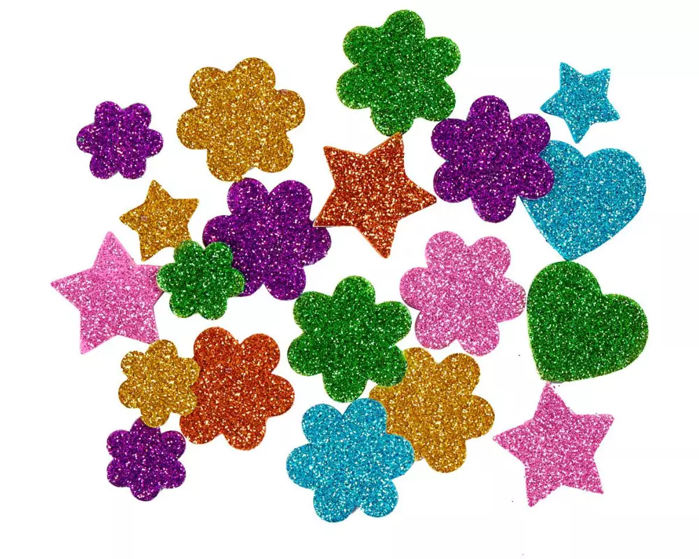 Creativ Company Moosgummifiguren Sterne Blumen Herzen Glitzer D 19+29 mm